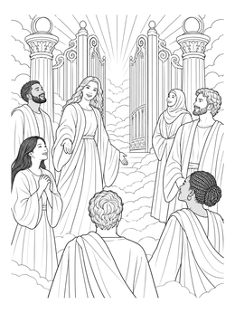 Free printable Welcoming At The Pearly Gates coloring page