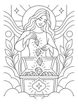 Free printable Gathering Heavenly Treasures In A Chest coloring page