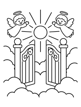 Free printable Heavenly Gates With Cute Little Angels coloring page