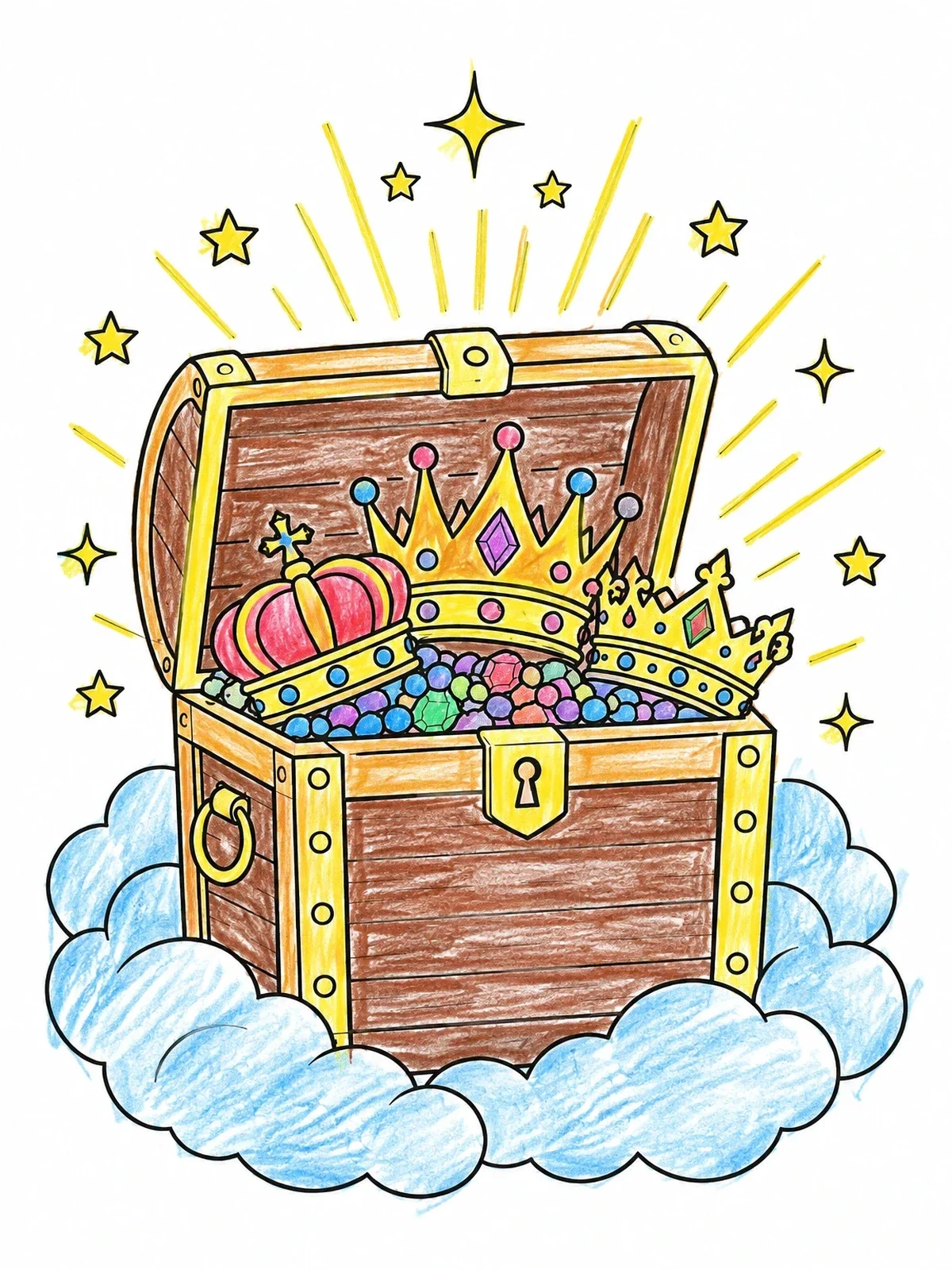 Colored example of the Heavenly Treasure Chest Of Crowns coloring page