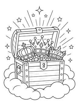 Free printable Heavenly Treasure Chest Of Crowns coloring page