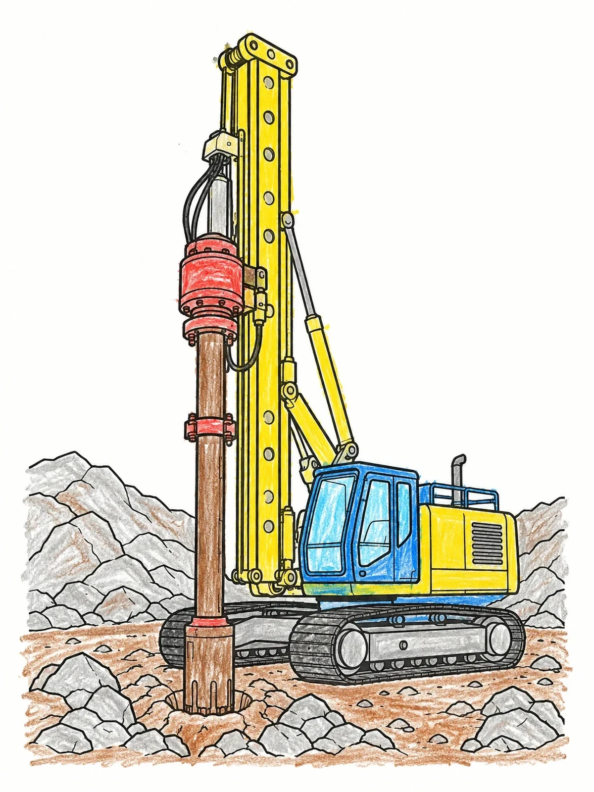 Colored example of the Heavy Crawler Drilling Rig coloring page
