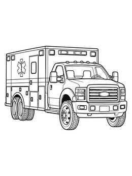 A detailed heavy-duty truck ambulance coloring page featuring dual rear tires and clear outlines.
