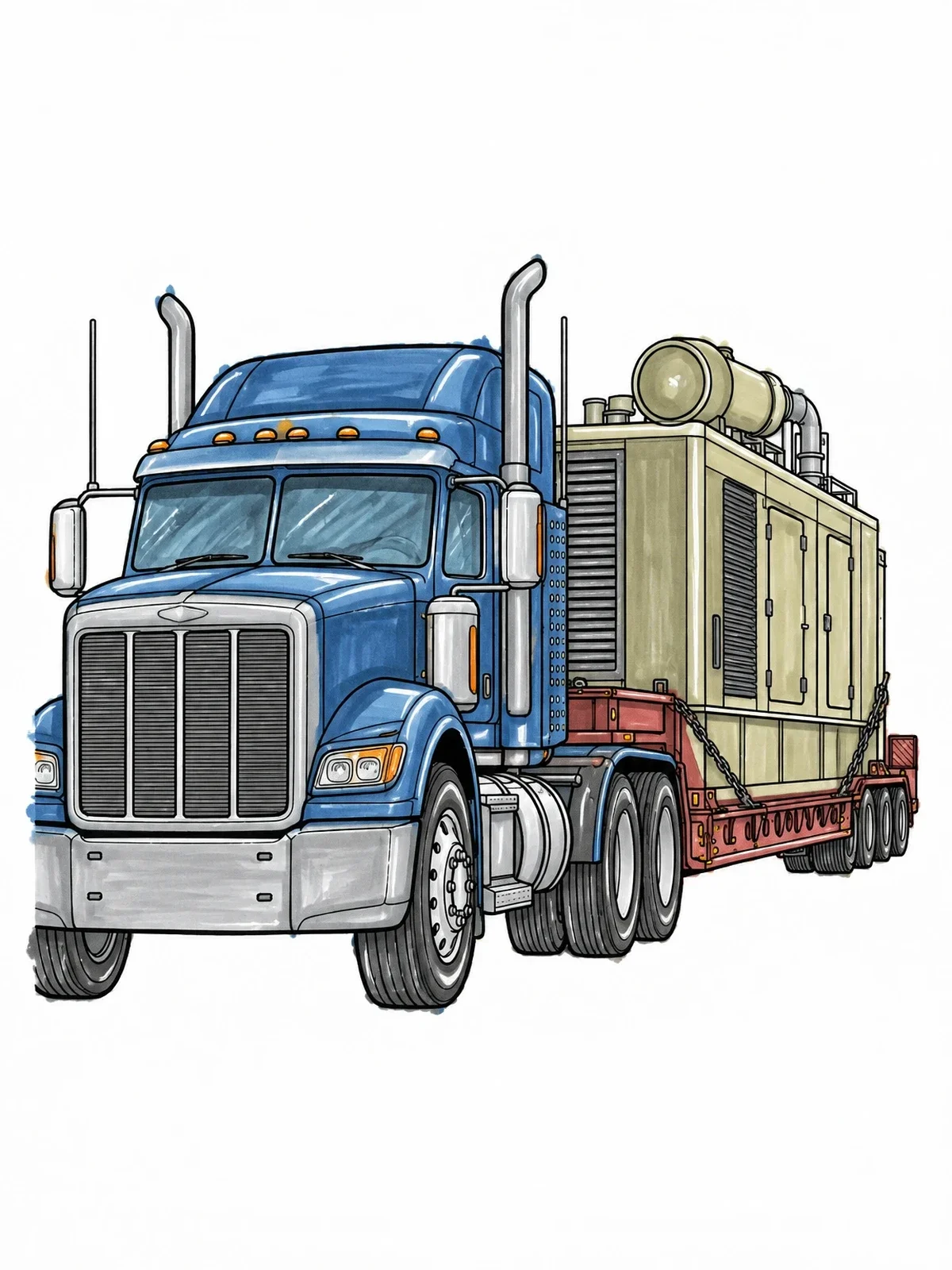 Colored example of the Heavy Haul Semi Truck With Generator coloring page