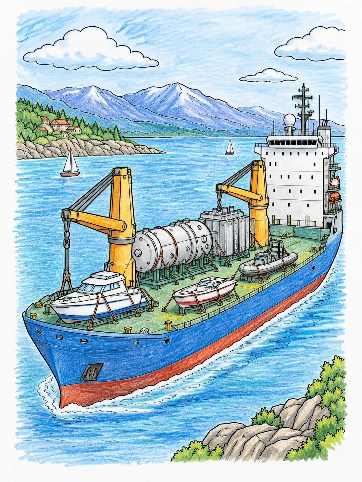 Colored example of the Heavy Lift Cargo Ship At Sea coloring page
