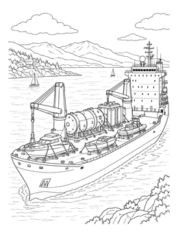 Free printable Heavy Lift Cargo Ship At Sea coloring page