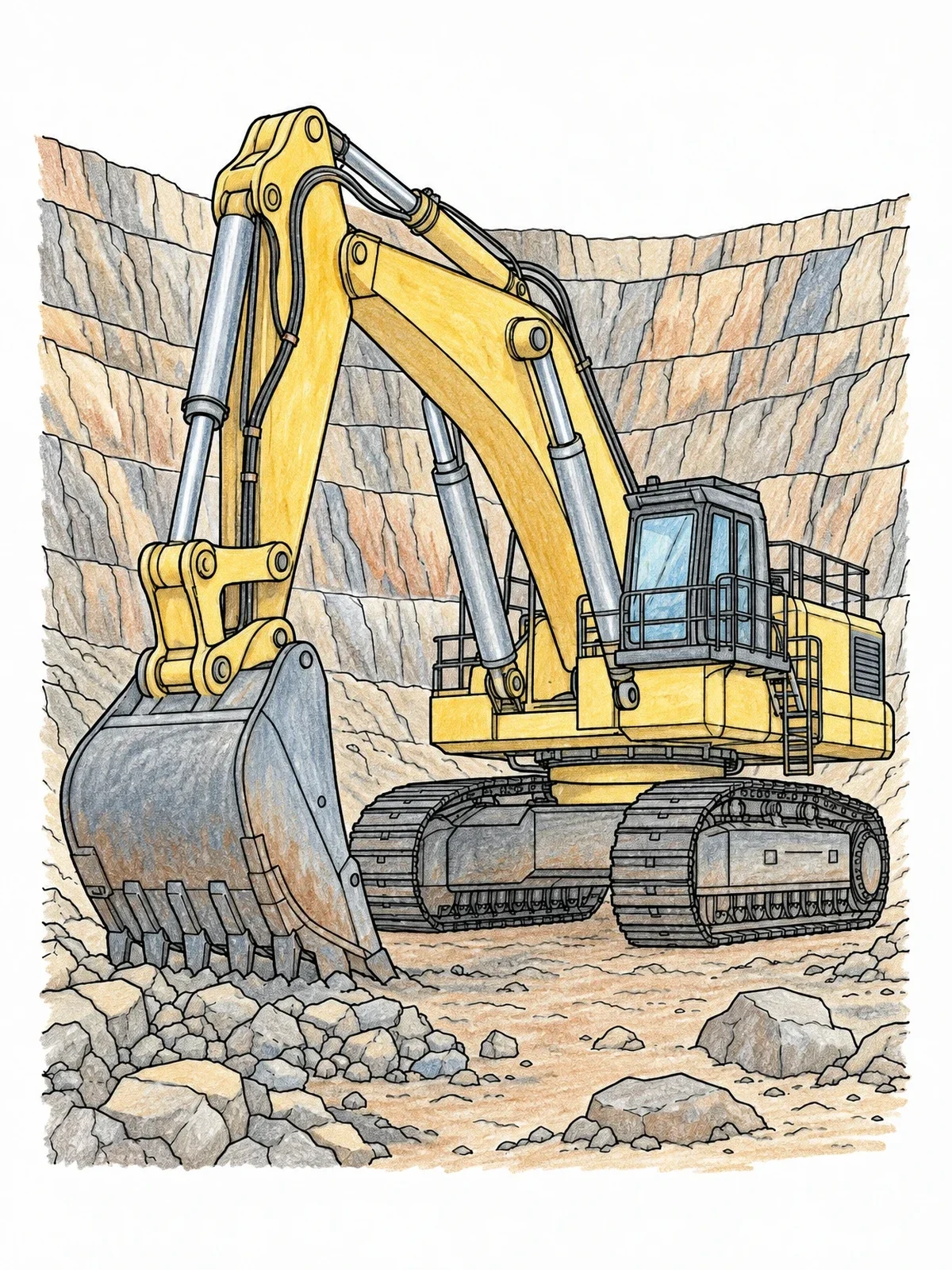 Colored example of the Heavy Mining Excavator In Quarry coloring page