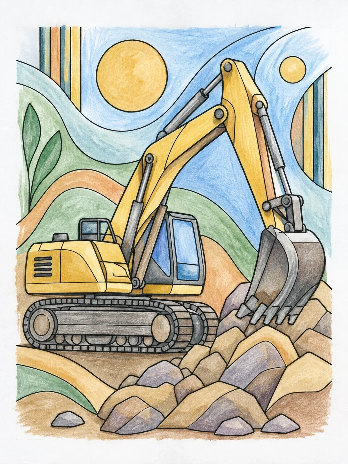 Colored example of the Heavy Mining Excavator In Action coloring page