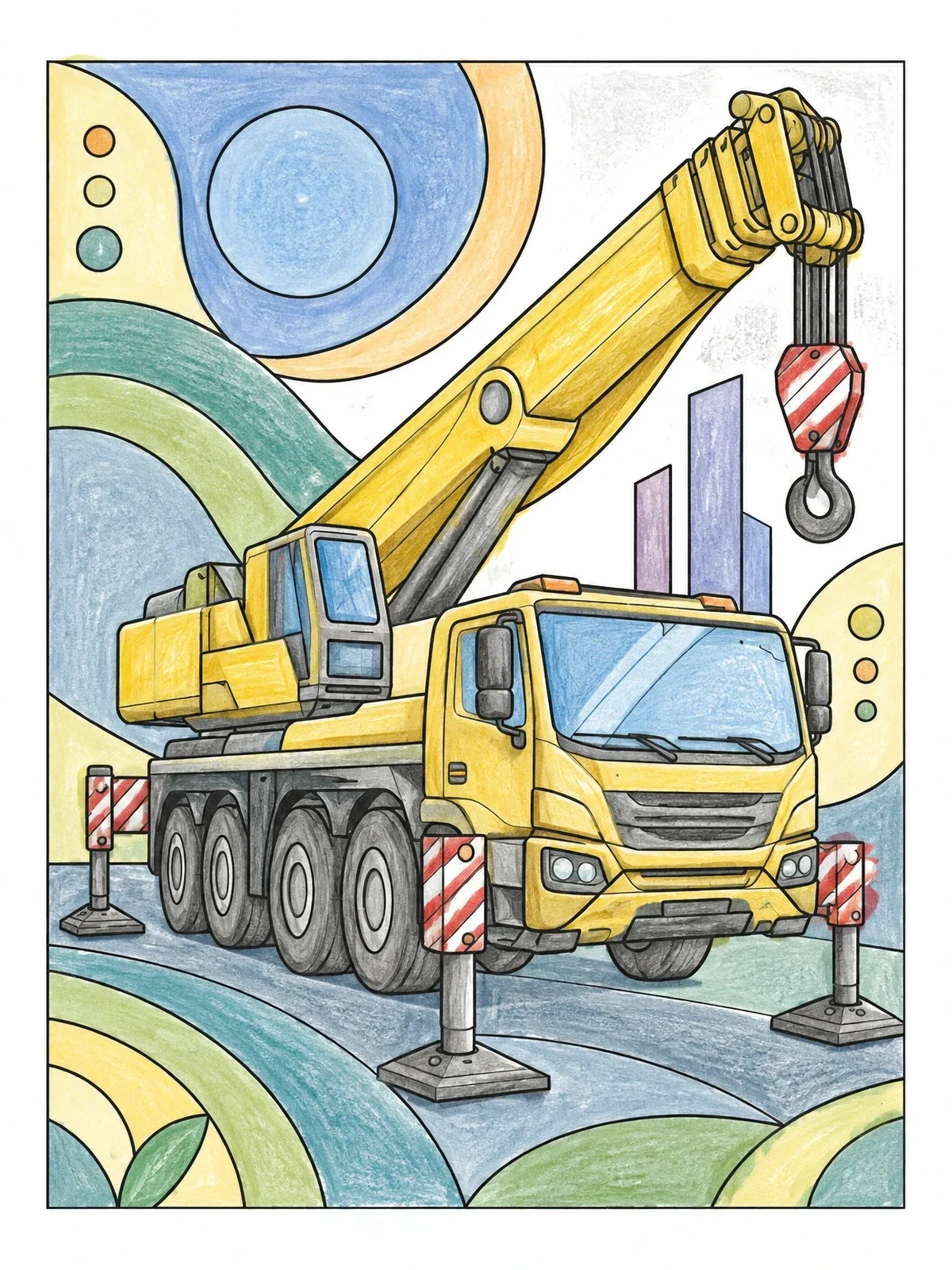 Colored example of the Heavy Mobile Crane Truck coloring page