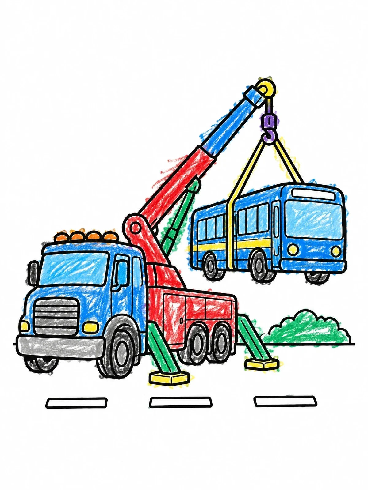 Colored example of the Heavy Rotator Tow Truck Lifting Bus coloring page