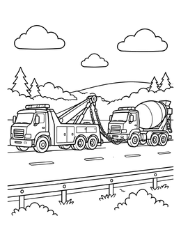 Free printable Heavy Tow Truck Towing Cement Mixer coloring page