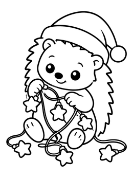 Free printable Cute Hedgehog With Christmas Lights coloring page