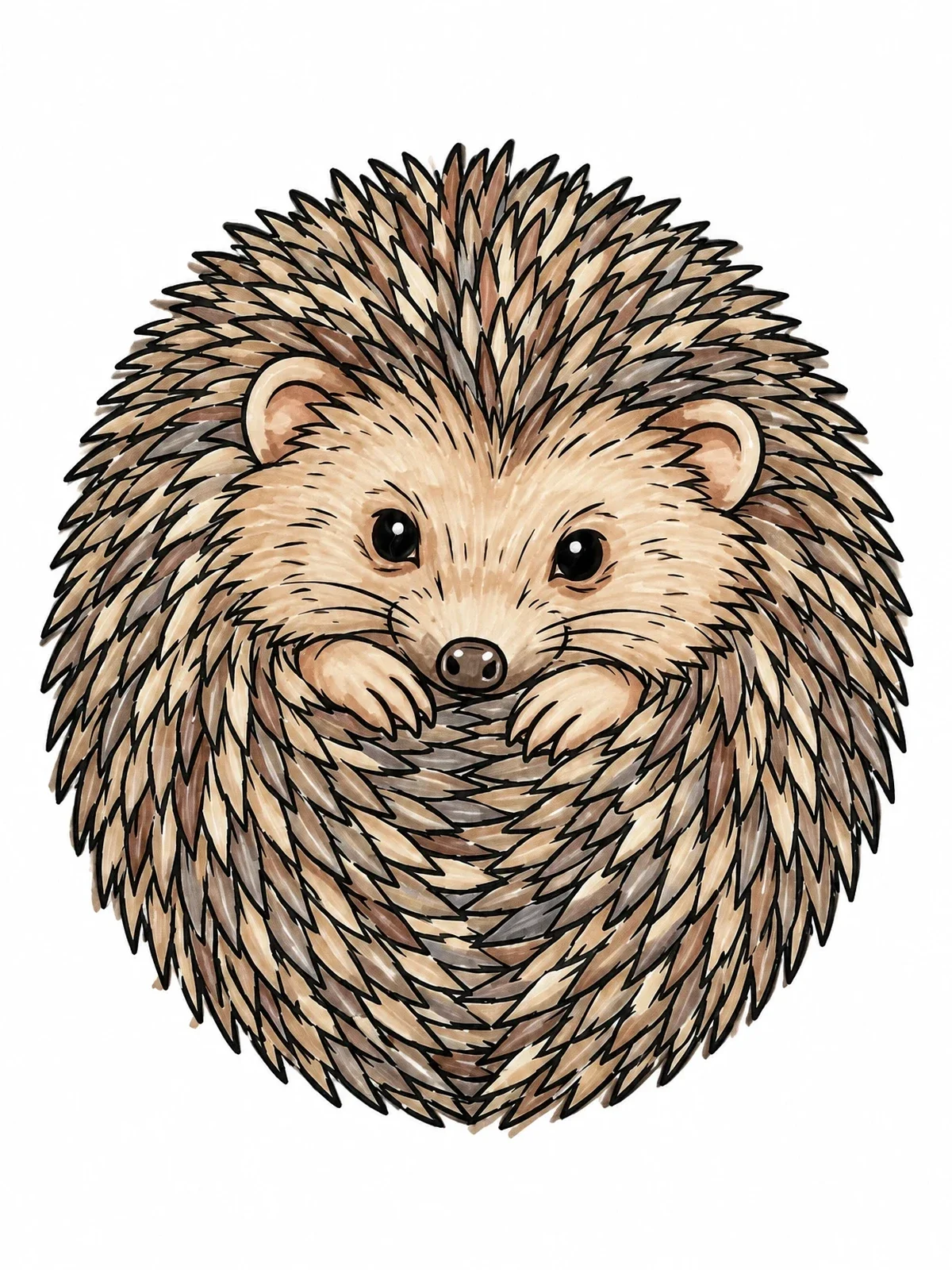 Colored example of the Cute Hedgehog Curled In A Ball coloring page