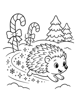 Free printable Cheerful Hedgehog Dashing Through Snow coloring page