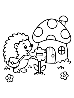 Free printable Hedgehog Mail Carrier At Mushroom Cottage coloring page