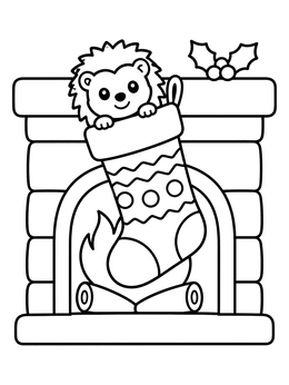 Free printable Cute Hedgehog In Christmas Stocking coloring page