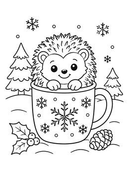 Free printable Cute Hedgehog In Holiday Mug coloring page