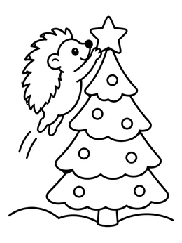 Free printable Hedgehog Placing Christmas Tree Star coloring page