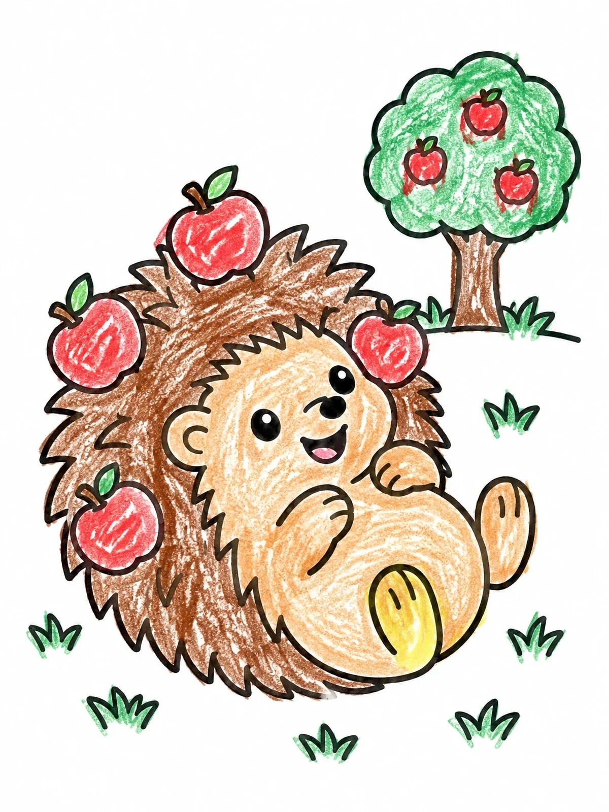 Colored example of the Playful Hedgehog With Orchard Apples coloring page