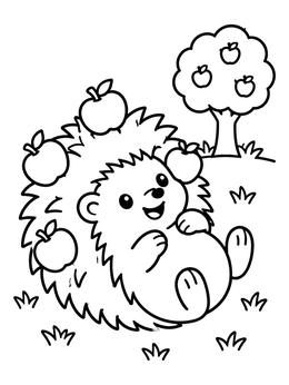 Free printable Playful Hedgehog With Orchard Apples coloring page