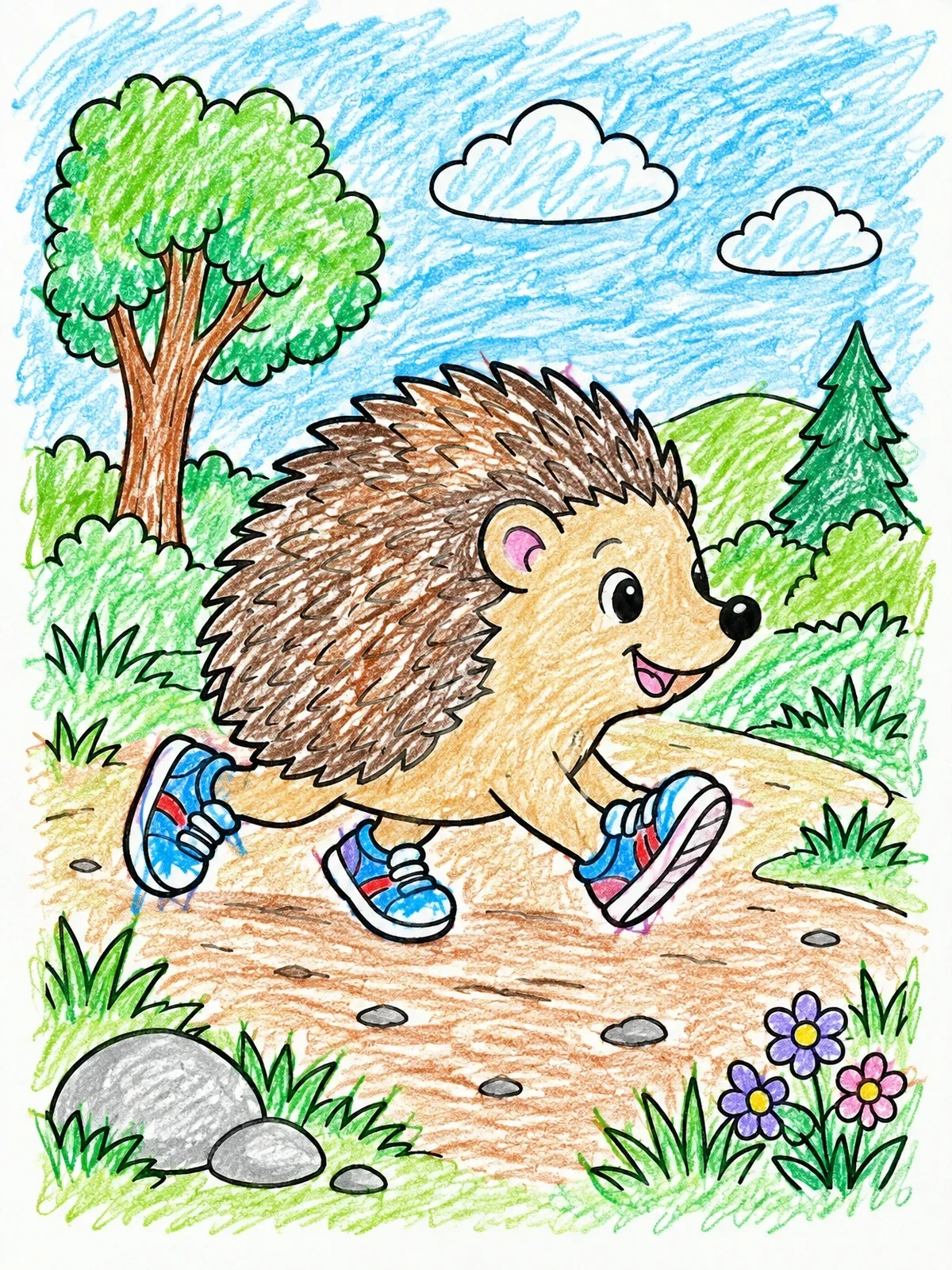 Colored example of the Hedgehog Running In Sneakers coloring page