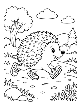 Free printable Hedgehog Running In Sneakers coloring page