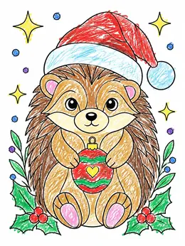 Cute Hedgehog In Santa Hat – Hedgehog Christmas Coloring Page