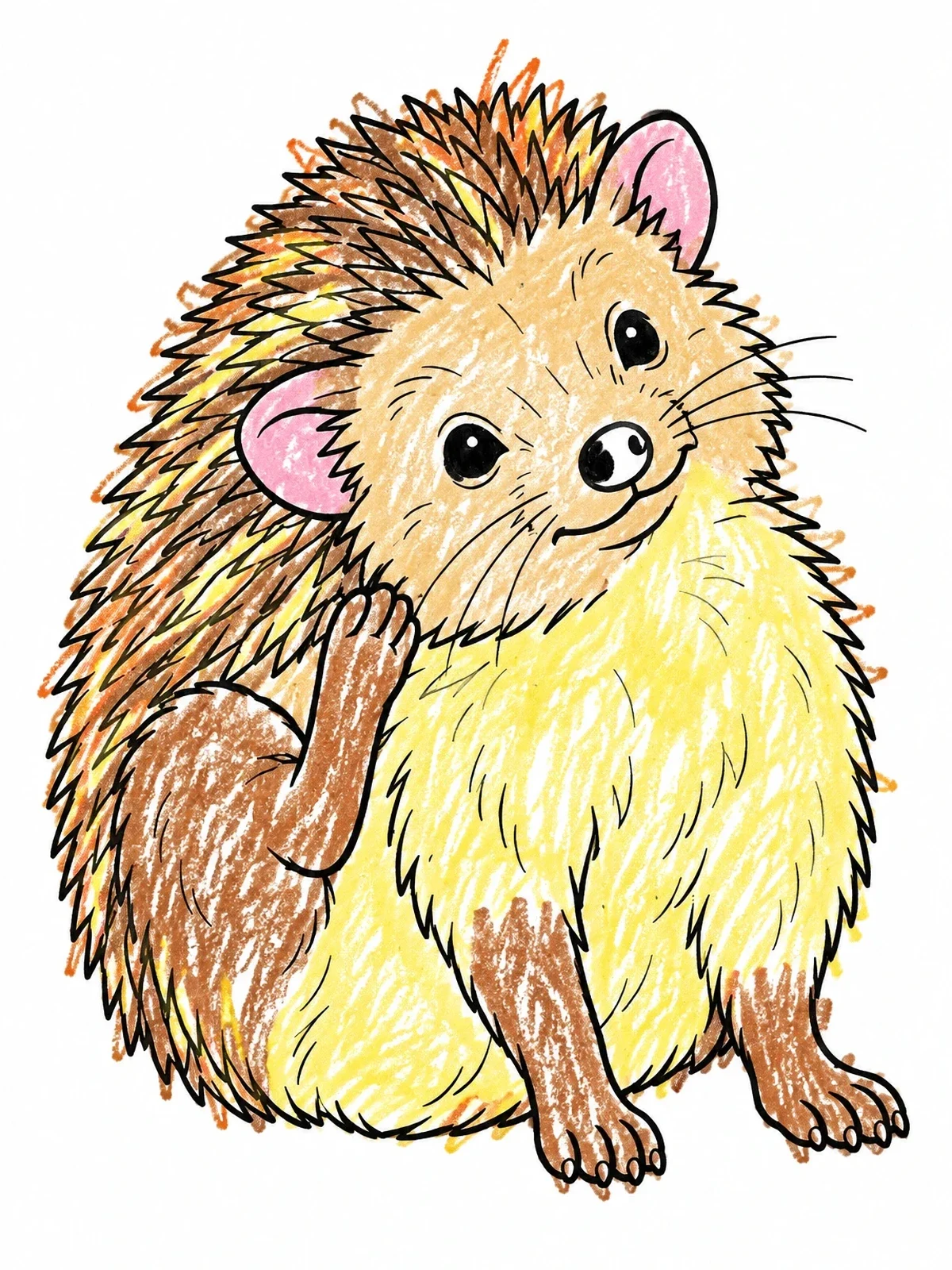 Colored example of the Cute Hedgehog Scratching Its Cheek coloring page
