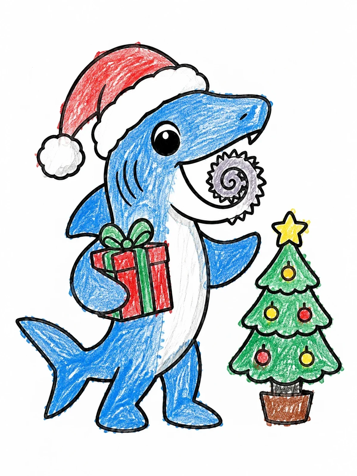 Colored example of the Helicoprion Celebrating Christmas With A Gift coloring page