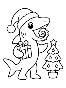 Free printable Helicoprion Celebrating Christmas With A Gift coloring page