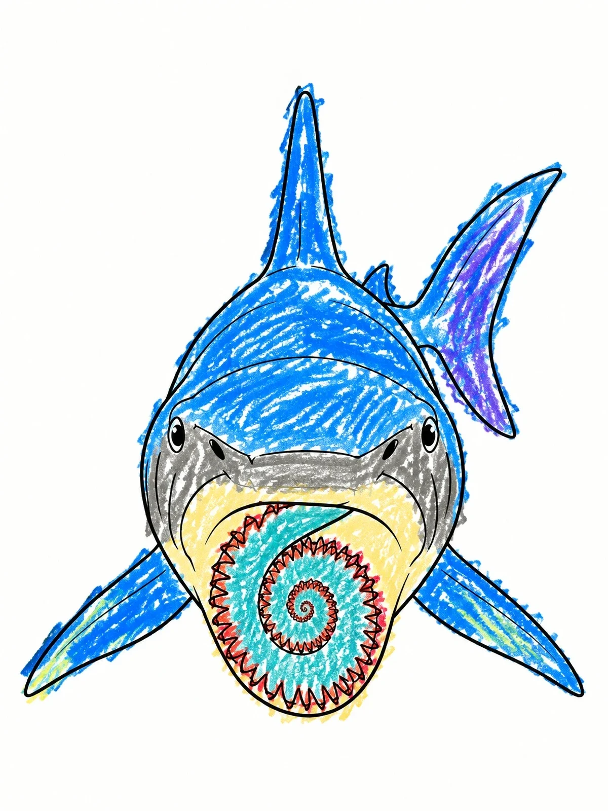 Colored example of the Helicoprion Front View Tooth Whorl coloring page