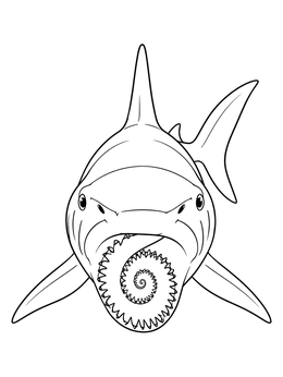 Prehistoric shark in this helicoprion coloring page showing its spiral jaw.