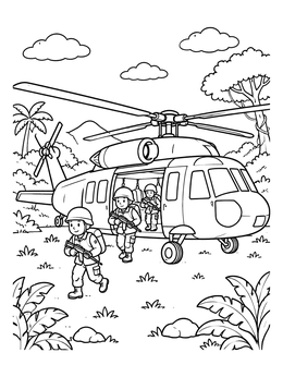 Free printable Helicopter Landing In The Jungle coloring page