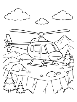 Free printable Helicopter On A Mountain Peak coloring page