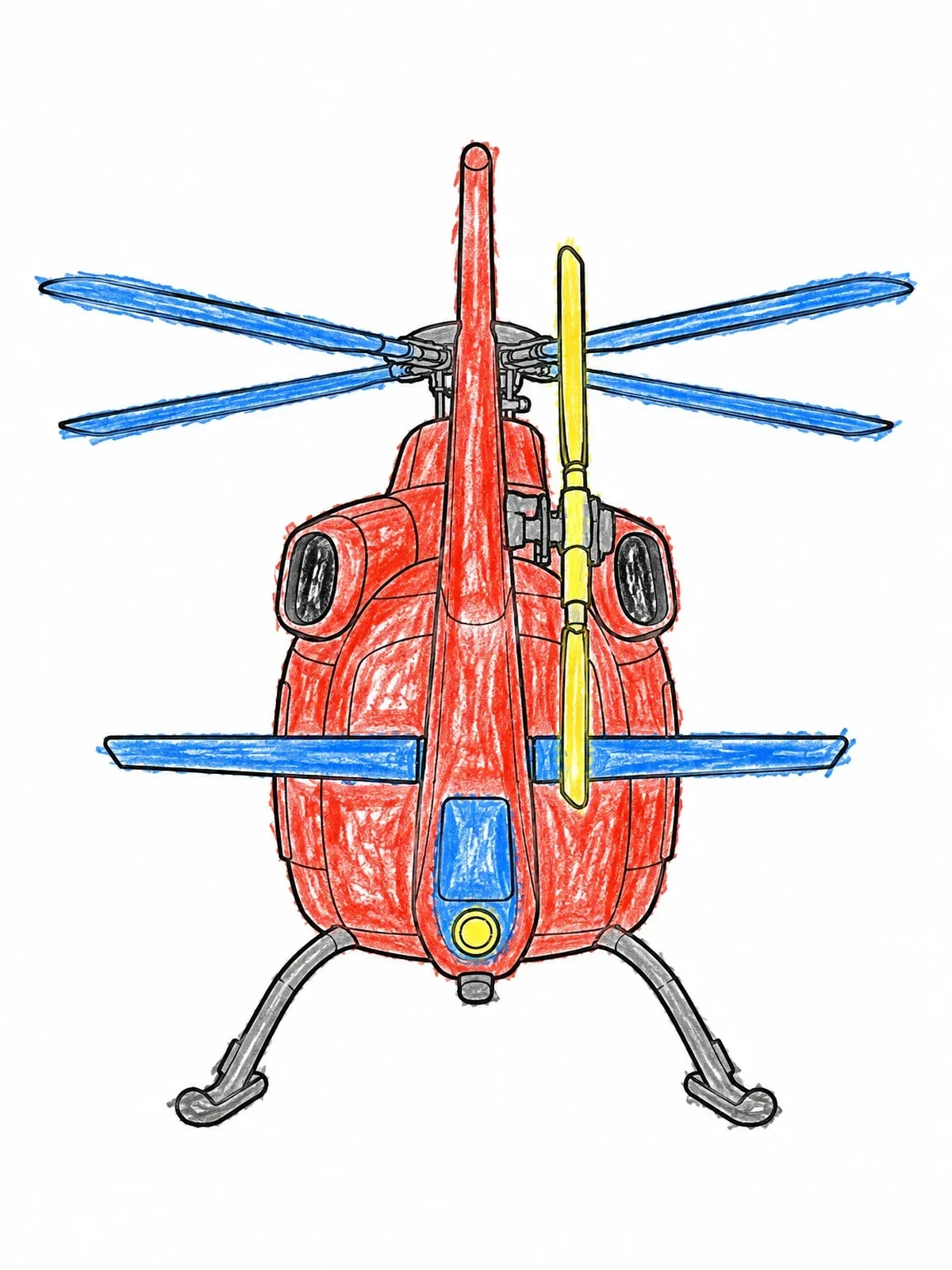 Colored example of the Helicopter Rear View Line Art coloring page