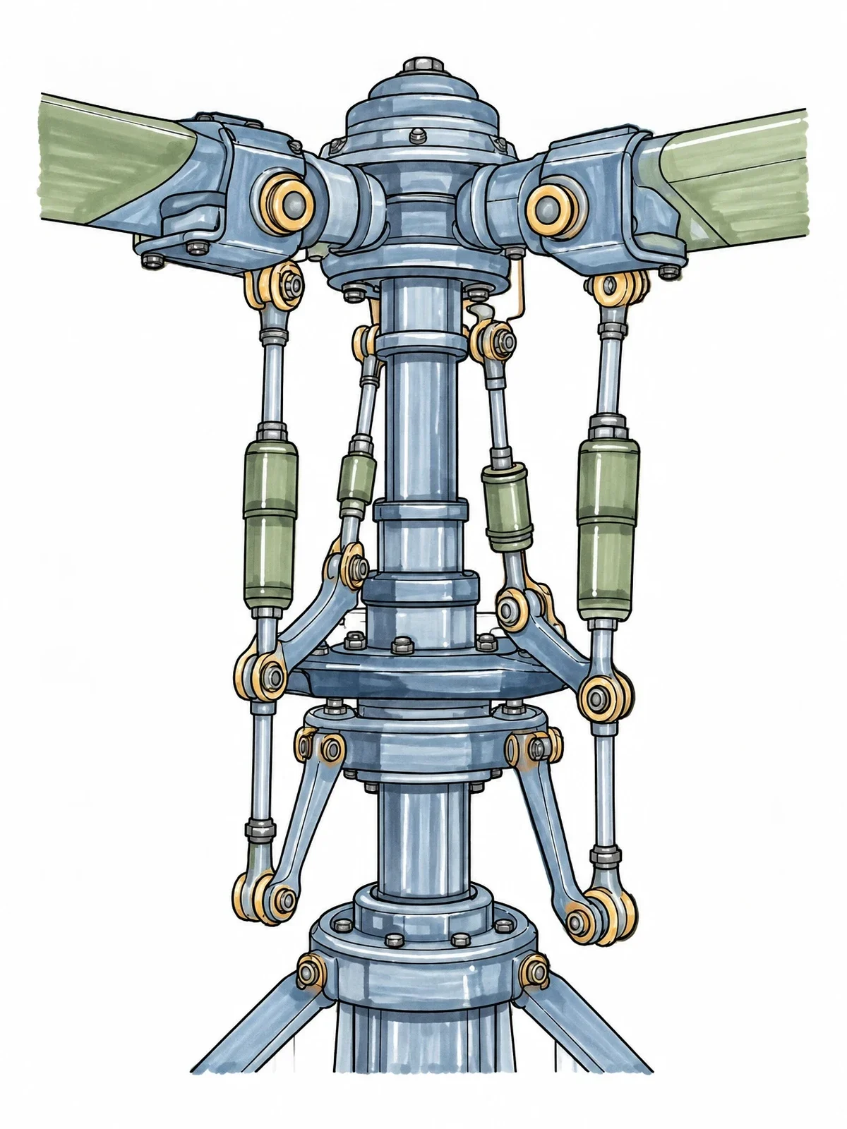 Colored example of the Helicopter Rotor Mast And Swashplate coloring page