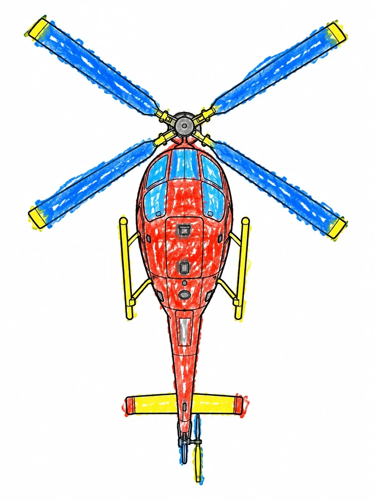 Colored example of the Helicopter Seen From Above coloring page