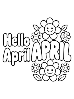 Free printable Hello April With Smiling Flowers coloring page