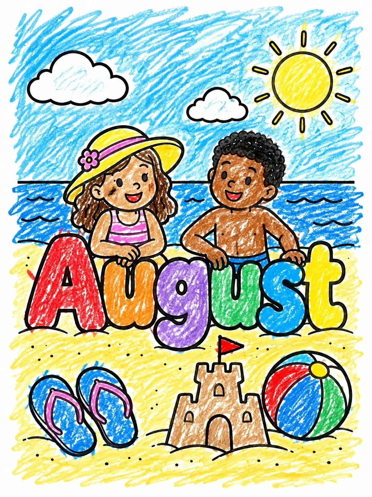 Colored example of the Beach Day August Celebration coloring page
