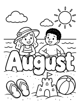 Free printable Beach Day August Celebration coloring page