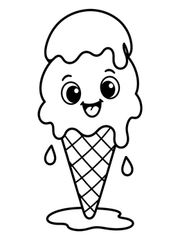 Free printable Cute Melting Ice Cream Cone coloring page