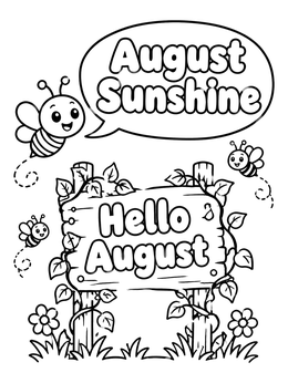 Free printable Hello August Garden Sign With Bees coloring page