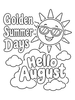 Free printable Hello August Golden Summer Days coloring page