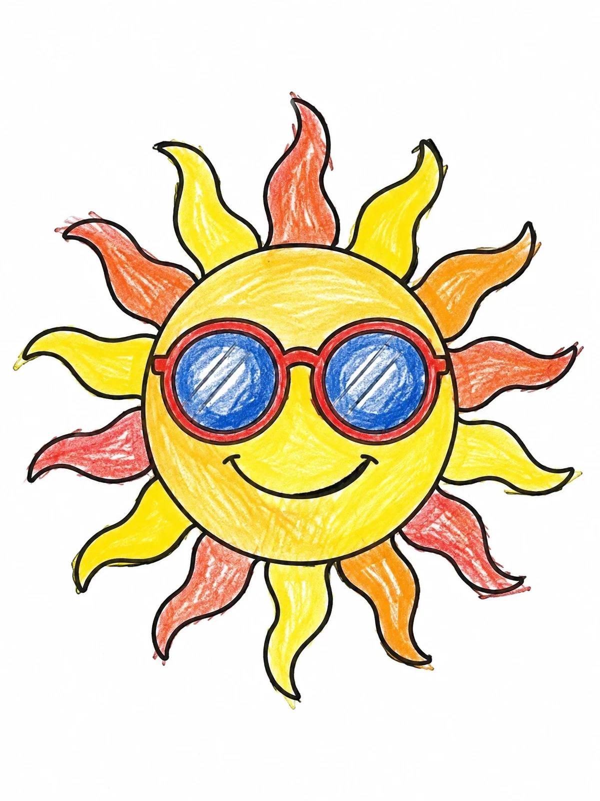 Colored example of the Smiling Summer Sun With Sunglasses coloring page