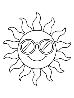 A smiling sun wearing sunglasses in this hello august coloring page.
