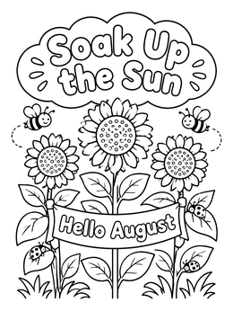 Free printable Hello August Sunflowers And Bees coloring page