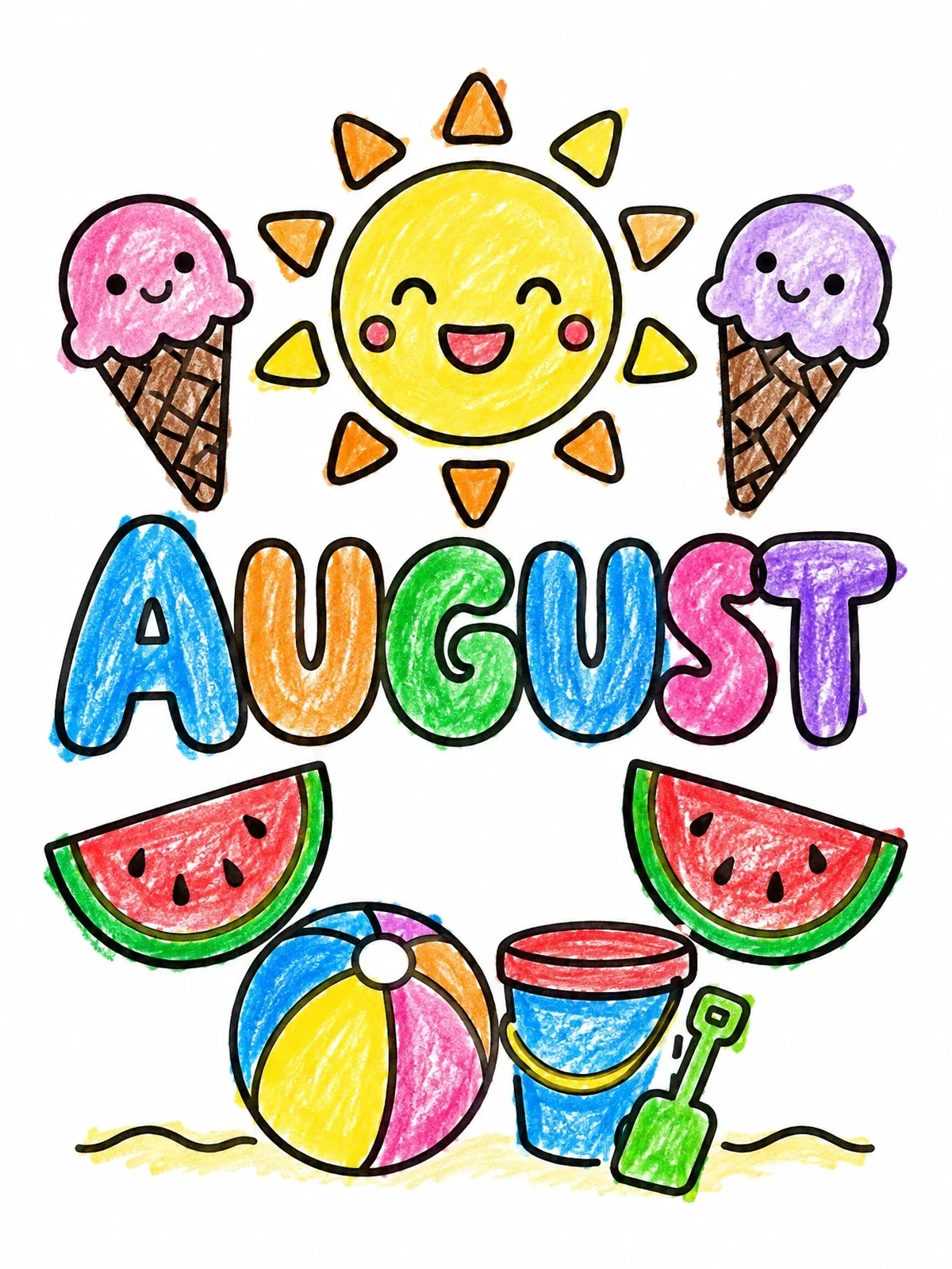 Colored example of the Sunny August With Summer Treats coloring page