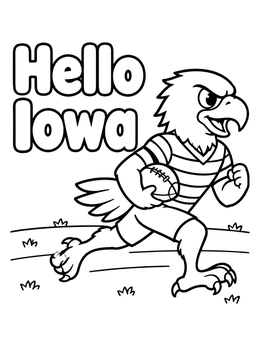 Free printable Hello Iowa Hawk Mascot Running coloring page