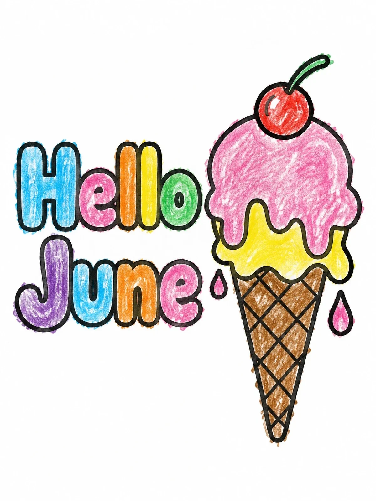 Colored example of the Hello June Ice Cream Cone coloring page