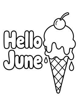 Free printable Hello June Ice Cream Cone coloring page